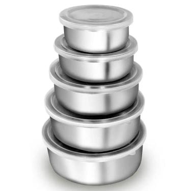 Imagem de Conjunto 5 Potes Em Alumínio Vasilha Tigelas Bowl Com Tampa