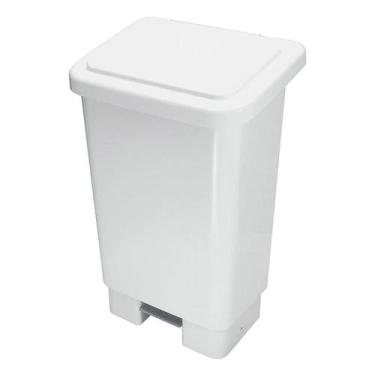 Imagem de Lixeira Plástica 25 Litros Retangular Branco Com Pedal - JSN, Branco