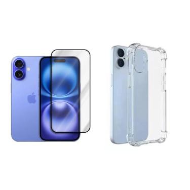 Imagem de Kit Capinha Silicone Antichoque + Película 3D Compatível com Iphone 16