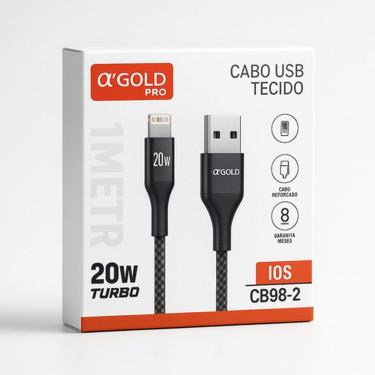 Imagem de Cabo lightning Reforçado 20w Turbo 1m Tecido IOS Cb98-2 agold