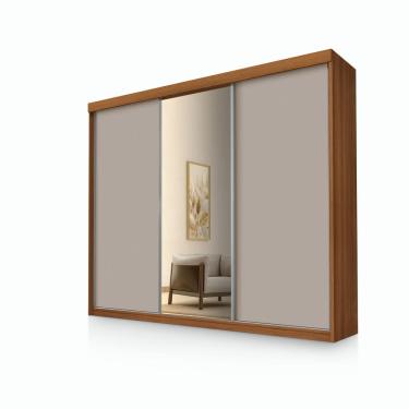 Imagem de Roupeiro Casal Luxo Florença 100% Mdf 3 Portas de Correr 5 Gavetas Trilhos em Alumínio Espelho - Luapa - Carvalho/Mani
