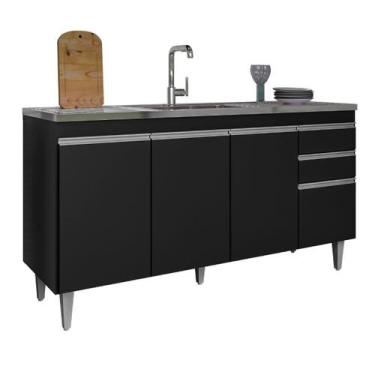 Imagem de Balcao Cozinha Pia 150cm 4 Portas 2 Gavetas Sem Tampo Preto - MADERATT