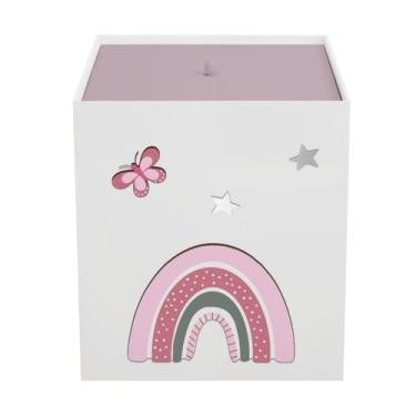 Imagem de Lixeira Kit Higiene MDF com Tampa Quarto Bebê Arco Íris - Neném na Nuv
