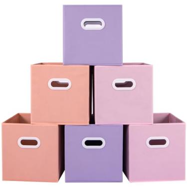 Imagem de Stero Caixas de armazenamento de tecido, cestas de armazenamento dobráveis coloridas divertidas de 33 cm com alça de plástico dupla para casa, quarto de crianças, armário e organização de brinquedos