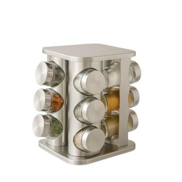 Imagem de Porta Temperos Giratório Inox com 12 Potes de Vidro – Organizador Compacto e Elegante de Condimentos