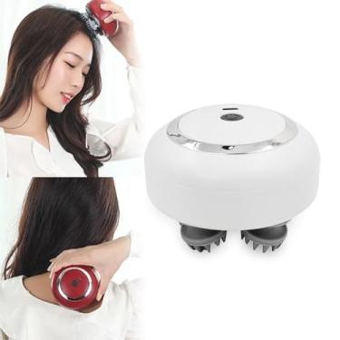 Imagem de Massageador Elétrico de Cabeça Portátil, USB Recarregável, 3 Velocidades, 600mAh, Branco