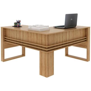 Imagem de Mesa de Canto para Escritório em L Angular Detalhe Ripado