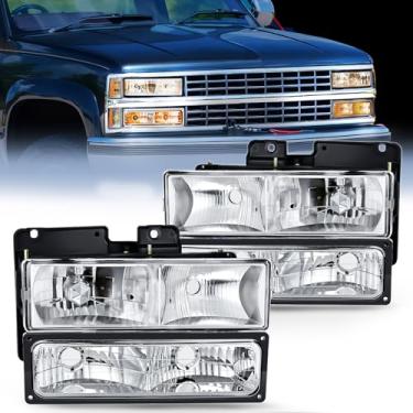 Imagem de Nilight Conjunto de farol compatível com Chevrolet GMC C10 C/K 1988-1994 1995 1996 1997 Chevrolet GMC C10 C/K 1988-1999 Silverado Suburban Sierra Blazer Tahoe Yukon Chrome Housing