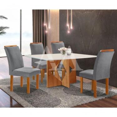 Imagem de Sala De Jantar Milão Tampo Plus 120x80 Com 4 Cadeiras Londres Cel Móveis - Cinamomo/off