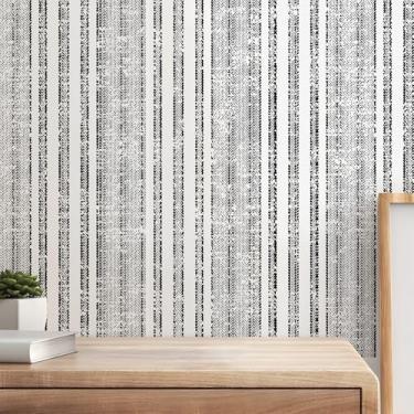 Imagem de Papel de parede moderno de 43,9 cm x 3,048 cm Boho Contact Paper preto listrado papel de parede autoadesivo vinil impermeável para quarto, banheiro, cobertura de parede, armários decoração