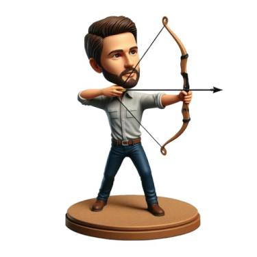 Imagem de Bobblehead feito à mão para entusiastas de tiro com arco a partir da sua foto, presente ideal para amantes de esportes de precisão, amigo, lembrança exclusiva de exibição de habilidade de alvo