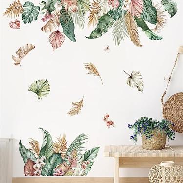 Imagem de decalmile Adesivos de parede Boho folhas tropicais plantas verdes folha de palmeira adesivos de parede sala de estar quarto sofá TV fundo decoração de parede