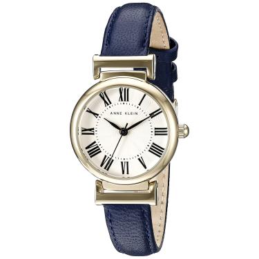 Imagem de Anne Klein Relógio feminino com pulseira de couro, Azul-marinho/dourado, AK/2246CRNV