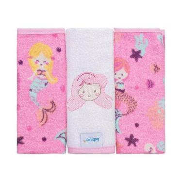 Imagem de Toalha de Boca Estampada com Bordado 3 Unidades Baby Joy, Sereia