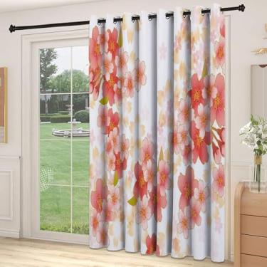 Imagem de Divisória de parede com divisória floral, flores de Sakura japonesas, flores de cerejeira em cores vibrantes, ilustração, para quarto, jardim de infância, sala de estar, L 213 cm x C 236 cm coral
