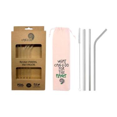 Imagem de Kit canudos de inox e vidro: 5 em 1 prata (8mm) + Pac de vidro 6mm incolor e escova de limpeza (incolor e prata)