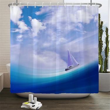 Imagem de Cortinas de chuveiro de banheiro de veleiro Cortinas de banho de navegação marítima Impressão com ganchos 180 * 180 cm Tecido lavável, DX2307, L120 x A180 cm