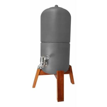 Imagem de Filtro de Água de Barro Artesanal, 6 Litros, Design Contemporâneo, Base em Madeira, Cinza