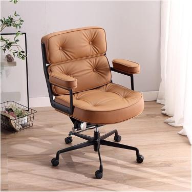Imagem de Cadeira De Escritório Ergonômica, Cadeiras De Computador De Couro Assento Do Chefe, Cadeiras De Reunião Giratórias De Altura Ajustável, Encosto Segmentado Para Trabalho Doméstic, Brown, PU