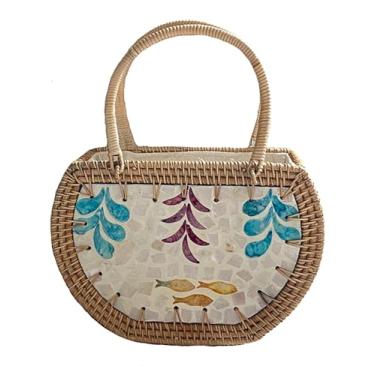 Imagem de SHAREYOIU Bolsas vintage feitas à mão em vime feitas à mão, estilo tropical de praia, Vermelho