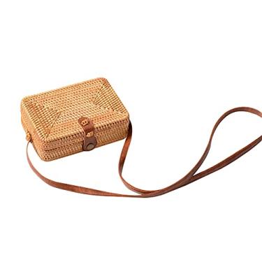 Imagem de SHAREYOIU Bolsa de ombro feita à mão de palha Bali feita à mão, bolsa tiracolo estilo praia, Amarelo, One Size