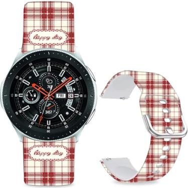 Imagem de Sjiangqiao Pulseiras estampadas com padrão compatíveis com Samsung Galaxy Watch de 46 mm/Watch 3 de 45 mm/Gear S3 Frontier/Classic/Pebble Time/V de silicone de 22 mm para homens e mulheres (xadrez