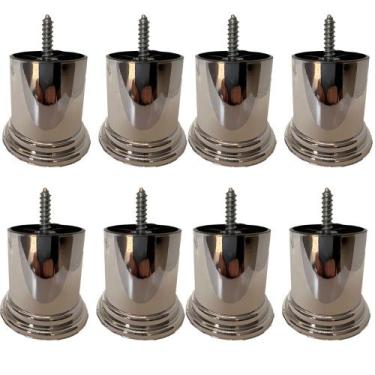 Imagem de Kit 40 Pés Plástico Cromado Redondo Rosqueável 6 cm P01 Sofá Poltrona 