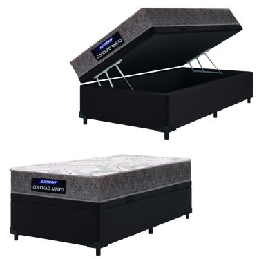 Imagem de Cama Box Baú Solteiro Gazin Colchão Com Espuma 88x188x58cm Camboriu Marrom