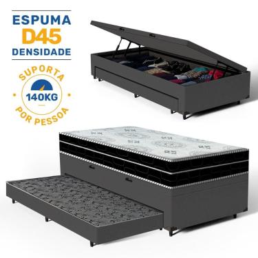 Imagem de Cama Box Baú com Colchão de Espuma D45 Pillow In Anjos OrtoConfort + Auxiliar Unique Solteiro 88cm