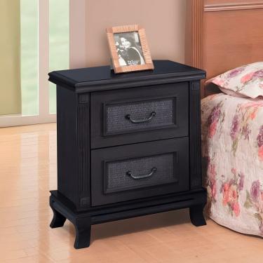Imagem de Mesa de Cabeceira Clássica 2 Gavetas em Madeira Maciça Athenas - Ébano