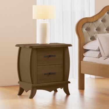 Imagem de Mesa de Cabeceira Clássica Império 2 Gavetas em Madeira Maciça Castanho