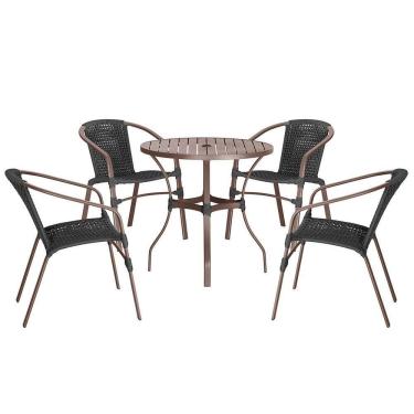 Imagem de 04 Cadeiras Floripa E Mesa Roma 100cm Marrom Trama Preto