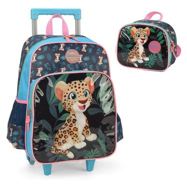 Imagem de Kit Mochila de Rodinhas Lancheira Luxcel Up4You Onça Verde