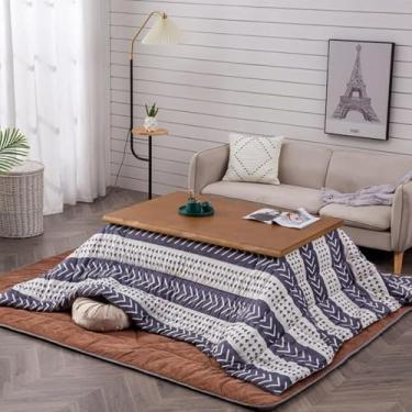 Imagem de Conjunto De 5 Peças De Mesa Kotatsu Multifuncional De Madeira Maciça Mesa Baixa De Aquecimento Mesa Kotatsu Na Sala De Estar Presente Quente Para Família, Brown, 80 * 120 * 45cm
