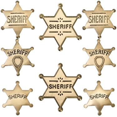 Imagem de Hiceeden Conjunto de 8 emblemas de metal do xerife, distintivo da polícia ocidental, broche de xerife adjunto, emblema de estrela de policial para crianças e adultos, acessórios de festa de colete de