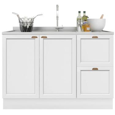 Imagem de Balcão 2 Portas 2 Gavetas 120 Cm Sem Tampo Unna Poliman Branco