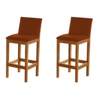 Imagem de Kit 2 Banquetas Alta Luxo Pérola Com Encosto Estofada Em Veludo Terracota Madeira Maciça Castanho