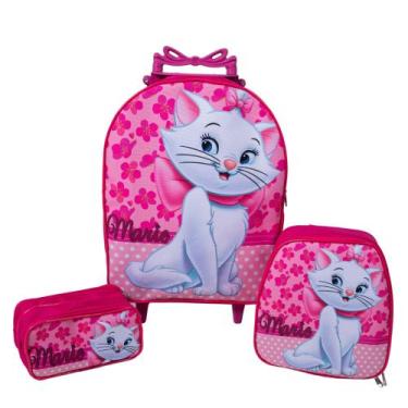 Imagem de Kit Mochila Escolar Gatinha Marie Rosa Claro - DB