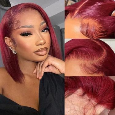Imagem de Jasperel Peruca Bob Borgonha Cabelo Humano Liso Lace Front Perucas para Mulheres Negras 13x4 HD Perucas Frontal de Renda Transparente Pré-Arrancadas com Cabelo de Bebê 99J Peruca Vermelha Sem Cola