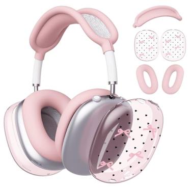Imagem de BlHMCASE Capa de fone de ouvido para AirPods Max, lindo laço rosa com coração, capa de silicone rosa para fones de ouvido para Apple AirPods Max