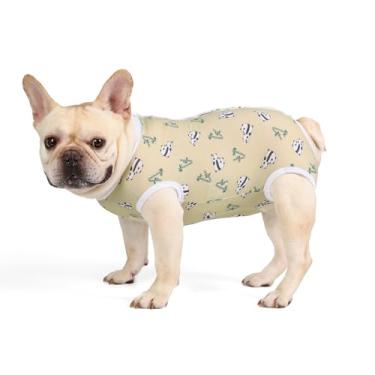 Imagem de FEimax Traje de recuperação de cães após cirurgia, ferimentos abdominais pós-cirúrgicos, body macio respirável para cães pequenos e médios, curativos alternativos substituem feridas abdominais cone e