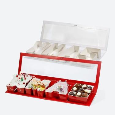 Imagem de Geoto Caixa de Natal com 4 letras de 53 x 15 x 5 cm para embrulho de presente, caixa de papelão de Natal decorativa para flores e alimentos, 2 pacotes (1 vermelho com janela e 1 branco com janela)