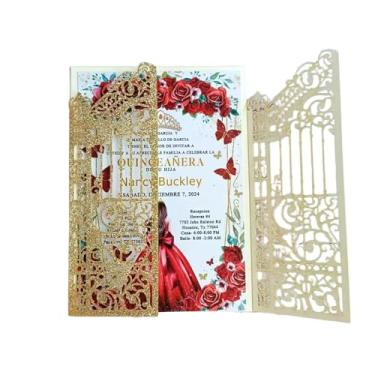 Imagem de Glitter Gate Jaqueta de convite cortada a laser para casamento, dia dos namorados, aniversário, quinze anos, 25 conjuntos (glitter ouro rosa claro, 12,4 cm x 18 cm)