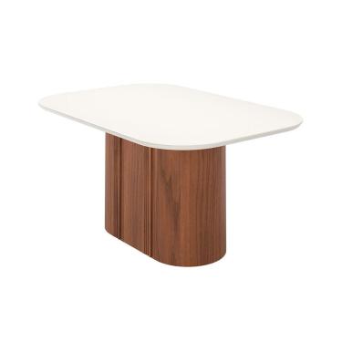 Imagem de Mesa de Jantar Retangular com Tampo de Vidro Off White Kalina Canela 160 cm