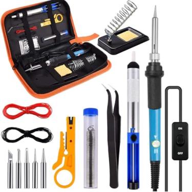 Imagem de Ferro de Solda 110v Kit de Ferro de Solda Eletrônicos, Ferramenta de Soldagem de Temperatura Ajustável de 60w, 5 Pontas de Solda, Bomba de Dessolda Sugador de Solda, Estação de Solda