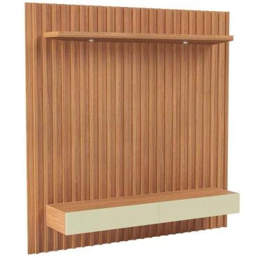 Imagem de Painel Ripado Para 65 Pol Com Led 2 Gavetas 183cm Baraka D03 Freijó Off White - Lyam Decor