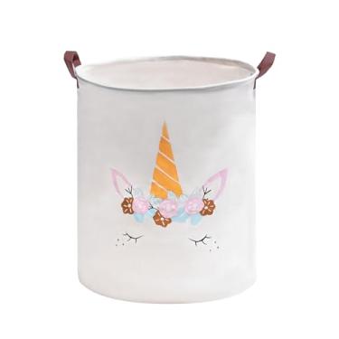 Imagem de BoomHoze Cesto de lavanderia dobrável, lindos cestos de lavanderia brancos, caixas de brinquedo de lona, saco de roupa dobrável com alças na lavanderia, quarto de bebê meninas