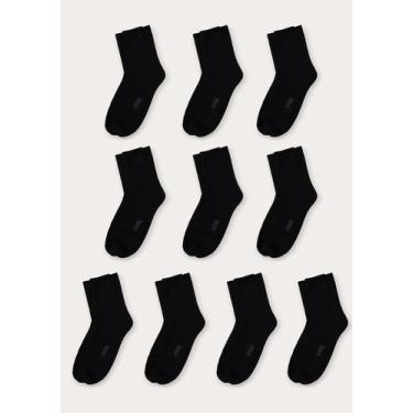 Imagem de Kit 10 Meias Em Algodão Cano Médio - Hering, M, Preto
