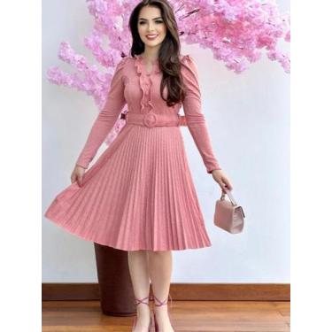 Imagem de Vestido Moda Evangelica Social Manga Longa Inverno Feminino Rodado Lis