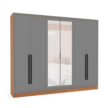 Imagem de Guarda-Roupa Casal com Espelho Valência 6 Portas 4 Gavetas Freijó e Cinza